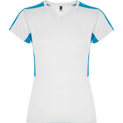 Camiseta Suzuka CA6657 Mujer Blanco/Turquesa personalizable con bordado, serigrafia y DTF | LogoLider