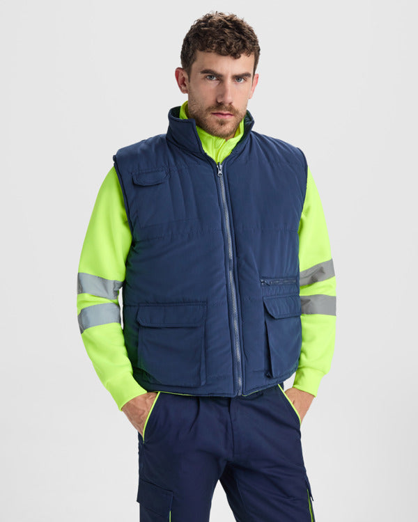 Prenda alta visibilidad Persei HV9313 Unisex Marino/Amarillo Fluor personalizable con bordado, serigrafia y DTF | LogoLider